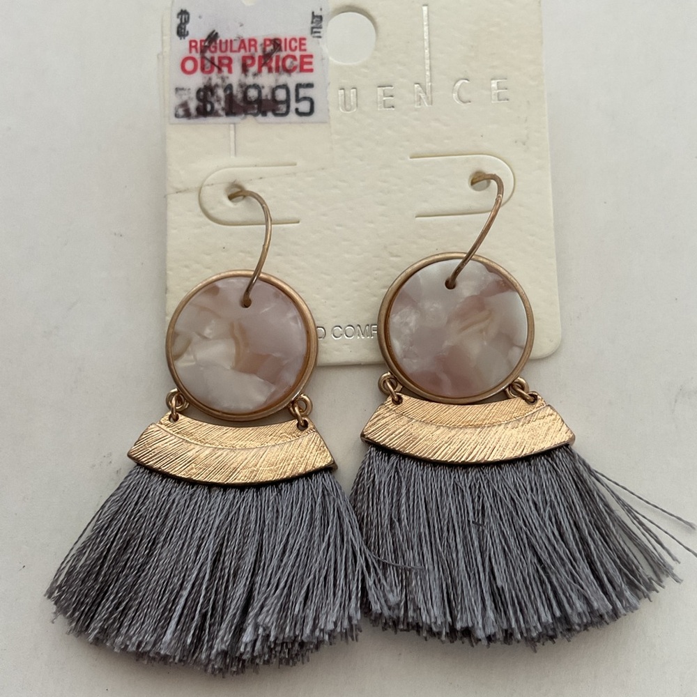 Influence gray and gold tasseled earrings NWT